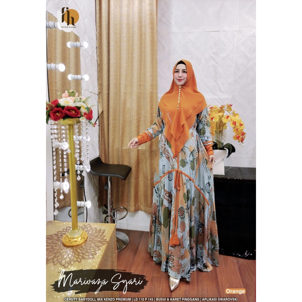 New Marioza Syari set khimar brand Danina fashion Ld. 110cm Pb. 143cm bahan Kenzo premium resliting 