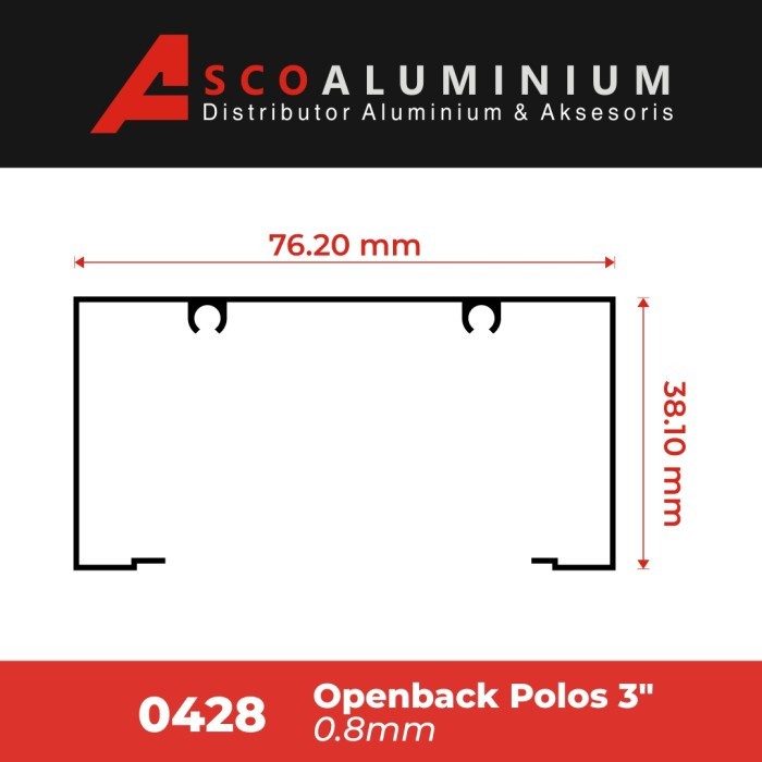 Aluminium Open Back Skrup Profile 60428 kusen 3 inch