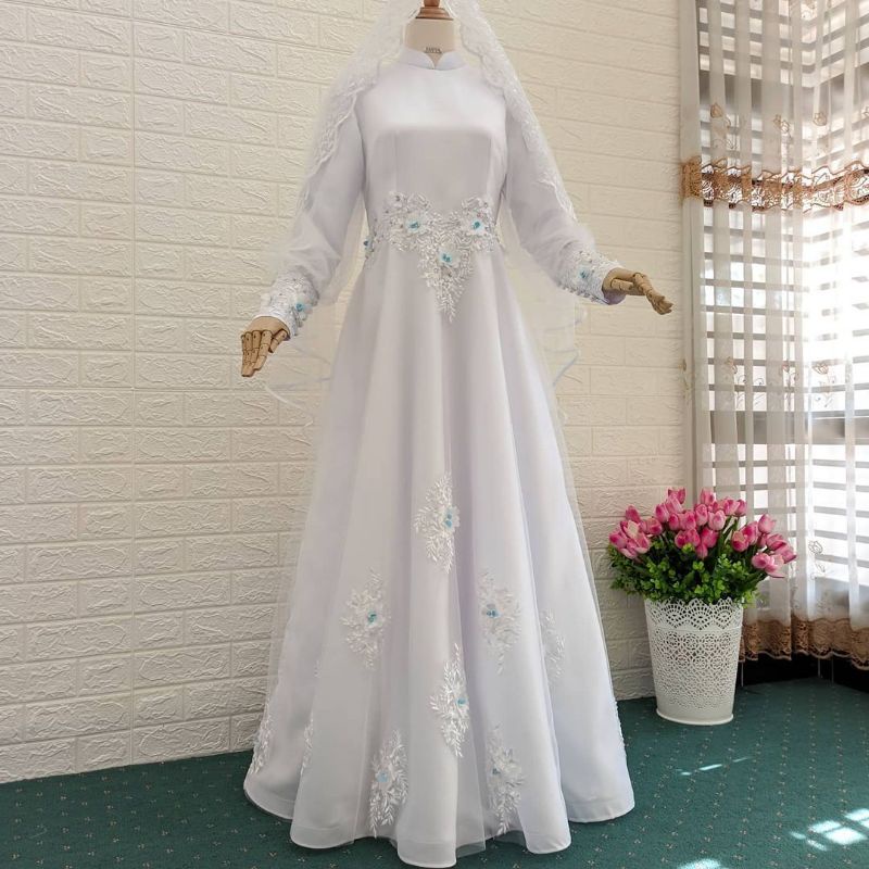Gaun akad syar'i /gaun pengantin/gaun akad 3D/ gaun pengantin simpel / gaun pernikahan