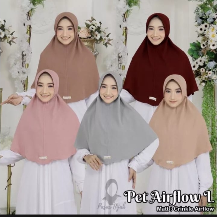 JILBAB CRINKLE AIRFLOW HIJAB SIMPLE PET TALI INSTAN  UKURAN L -BERGO KEKINIAN