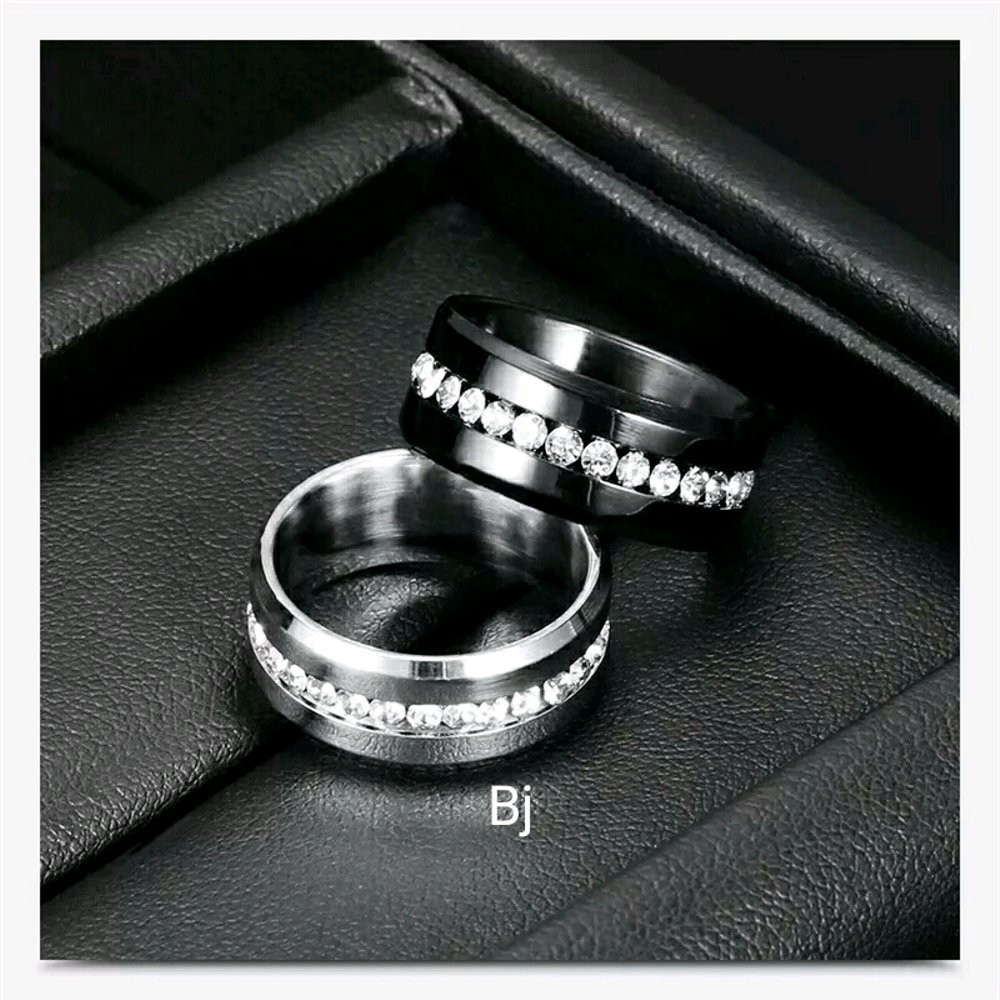 Cincin Titanium Stell Pria Wanita Eternity Zirconia Black SIlver