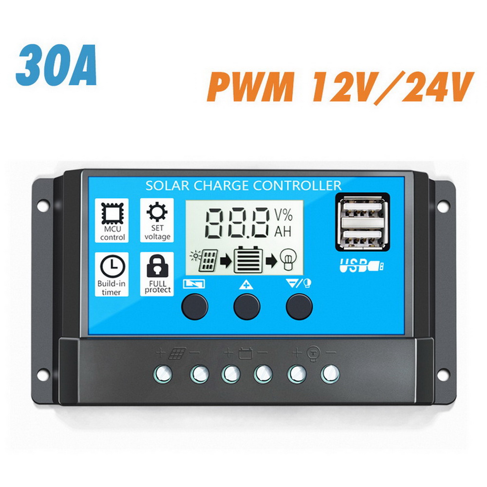 10A-50A Solar Charge Controller LCD 12V/24V + Dual USB Panel Surya Charger