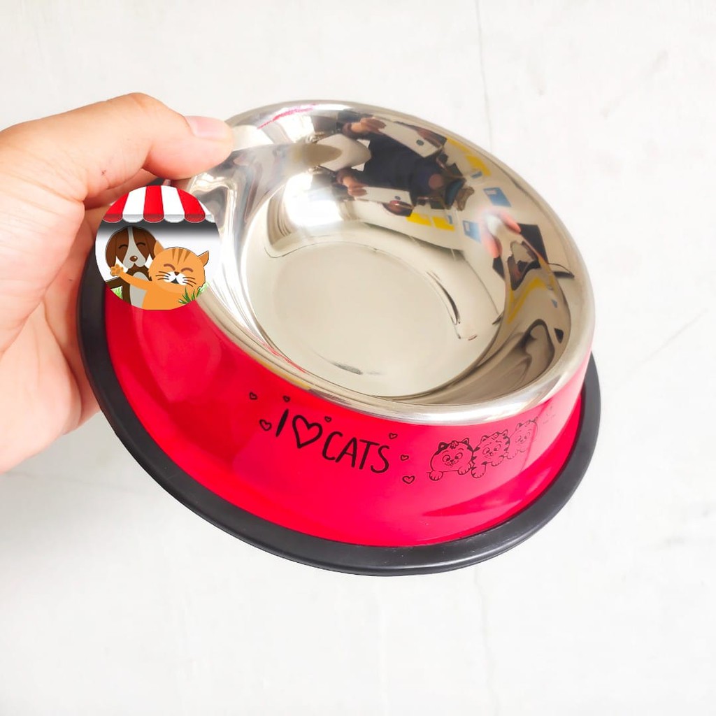 Tempat Makan Stainless Hewan Anjing Kucing - Pet Bowl Anti Slip Motif