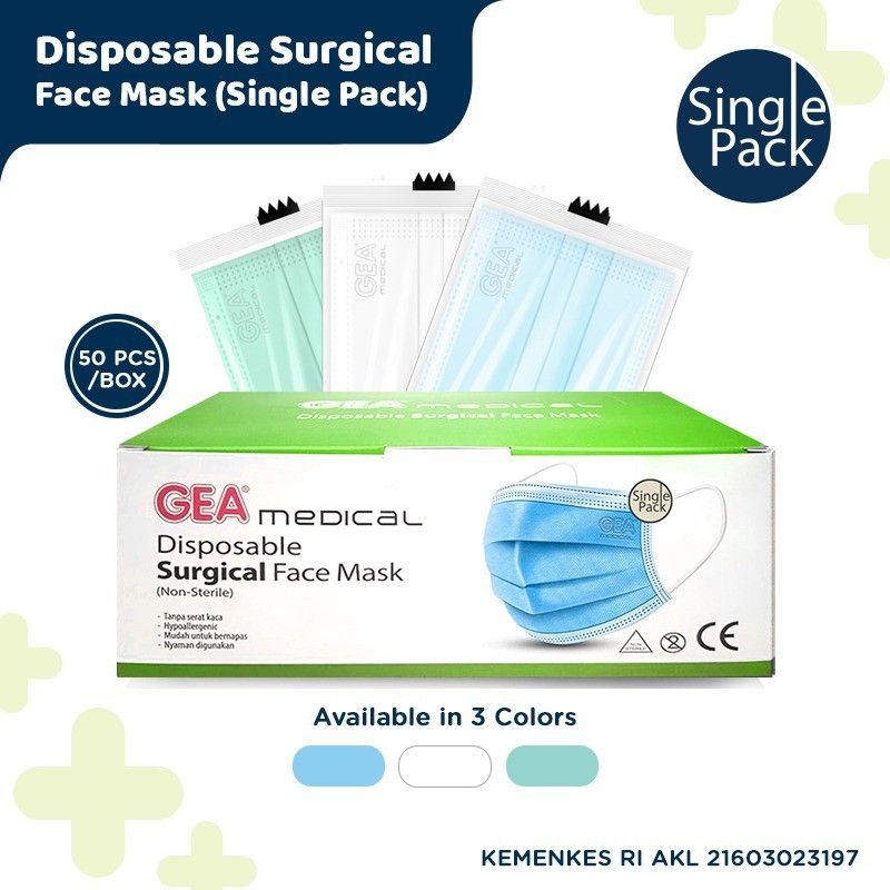 Masker Gea Surgical Face Mask 3ply Ear loop Single Pack