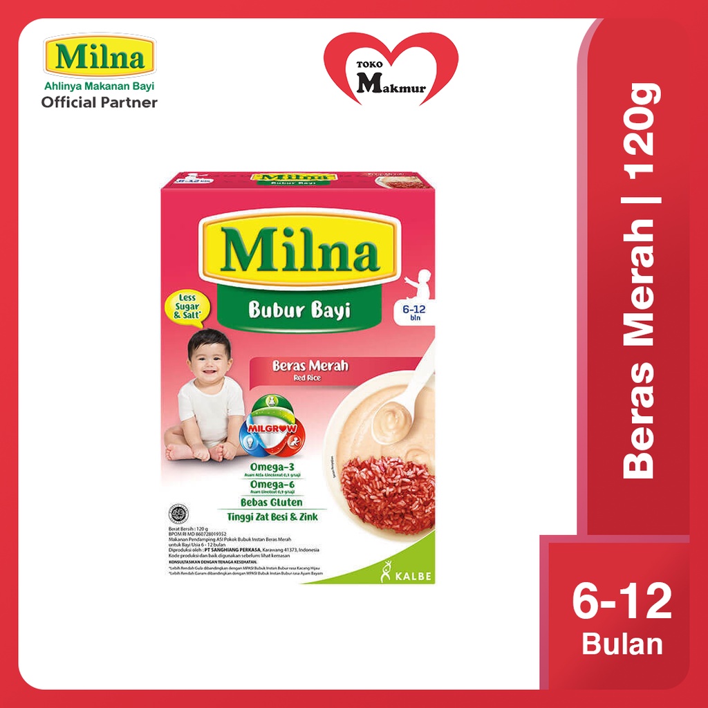 Milna Bubur Bayi 6+ Beras Merah - Sup Ayam Wortel - Tim Hati Ayam Bayam - Sup Daging Brokoli - Labu 120 Gram / Toko Makmur Online