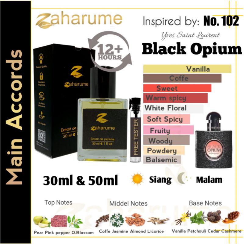 Zaharume Parfum Black Opium No. 102 Parfum Tahan Lama Inspired Parfum Wanita