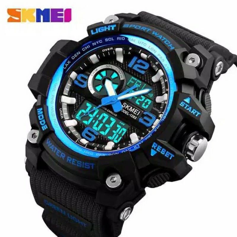 SKMEI 1283 Original Jam Tangan Dual Time Pria Karet Sport Outdoor Tahan Air 50M