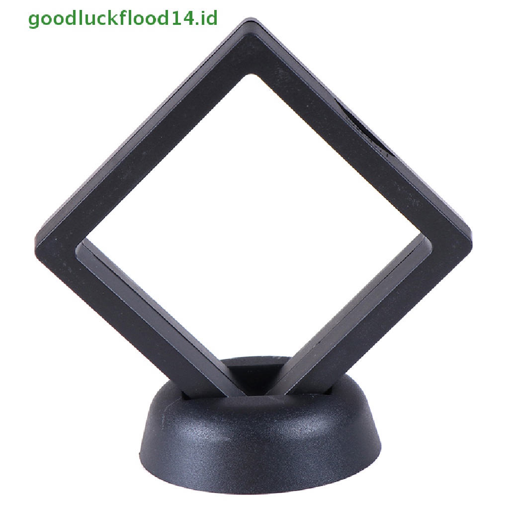 Kotak Bingkai display Perhiasan Koin 3D Warna Hitam Ukuran 70x70mm Dengan stand