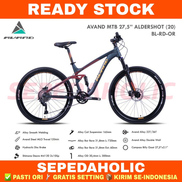 Sepeda Gunung 27.5" Inch MTB AVAND ALDERSHOT Full Suspensi By United - BL-RD-OR