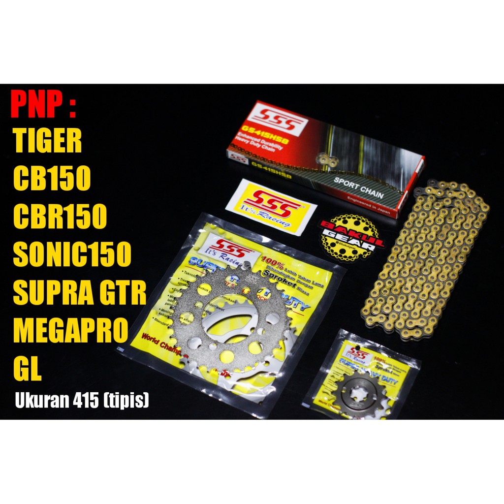 Gear set sss Tiger CB150R CBR 150R CB CBR Megapro Sonic 150 150r GL Verza Supra GTR ukuran 415 KH1