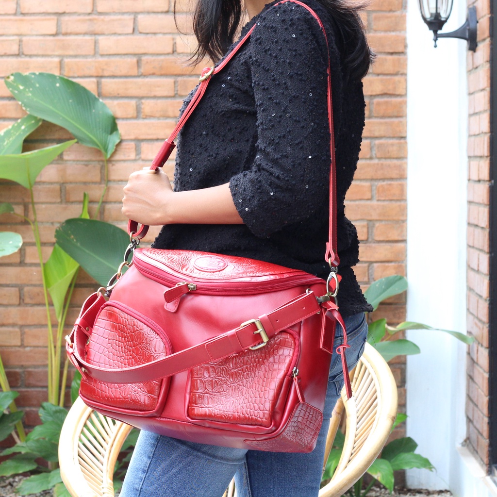 NEW !!! TAS WANITA KULIT SAPI ASLI MODEL AMANDA  KULIT SAPI PULL UP MIX CROCO MAROON