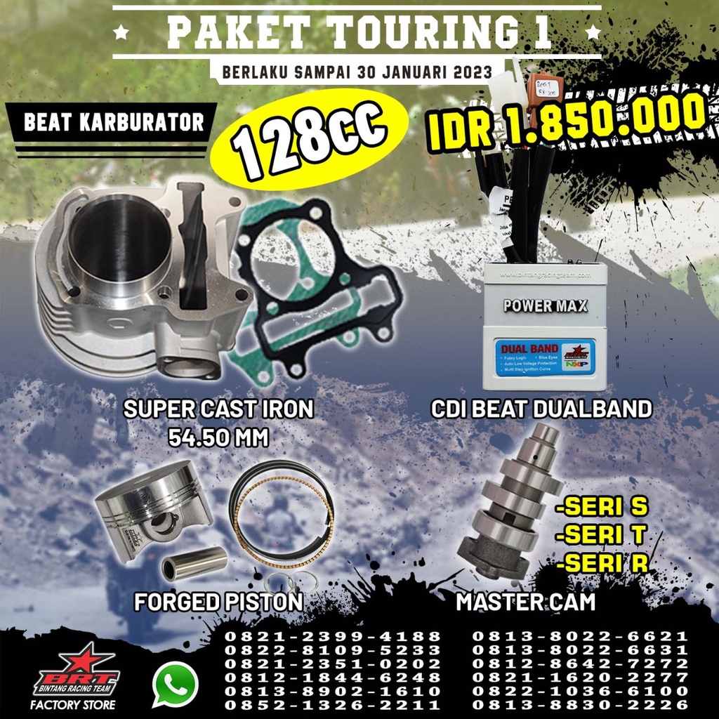 PAKET TOURING BRT BEAT SCOOPY KARBU BLOK + NOKEN AS + CDI DUALBAND BEAT SCOOPY SPACY KARBURATOR 130C