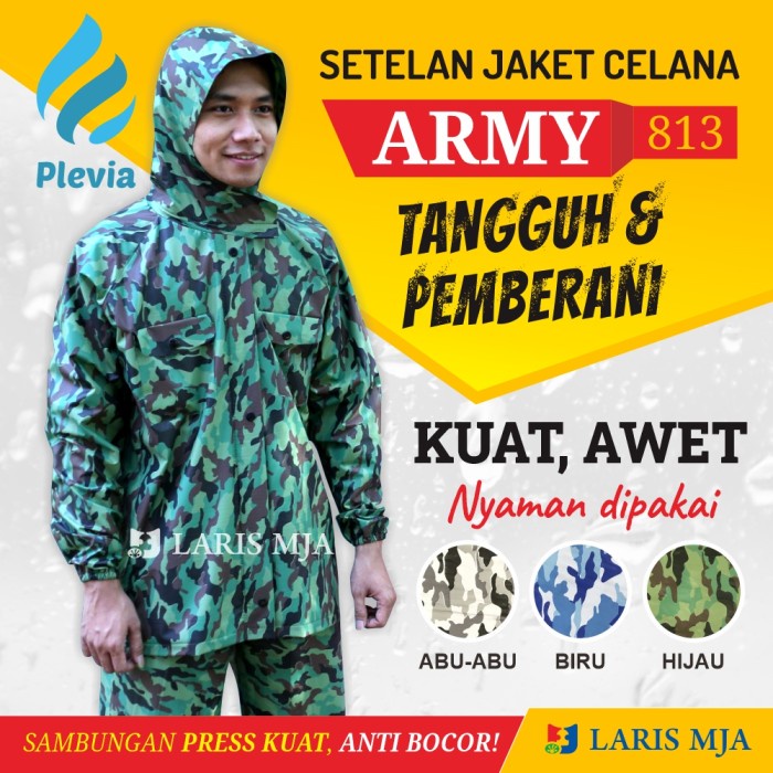 Jas Hujan ARMY PLEVIA 813 Jaket Celana Motif Loreng TNI Kuat dan Awet - Biru