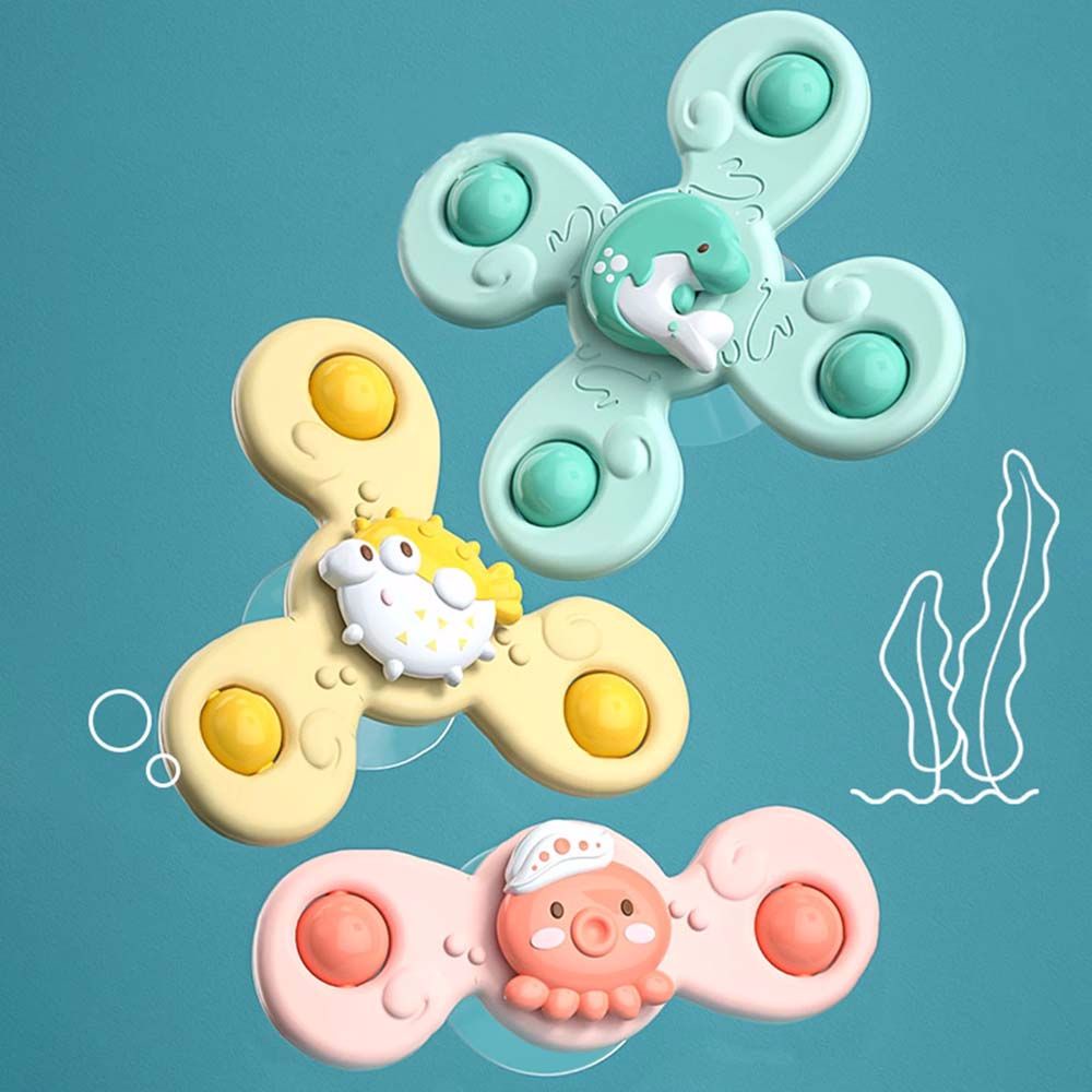 QUINTON Children 2 to 4 Years Baby Fidget Toys 0 12 Months Bathtub Toys Spin Sucker Sensory Learn Baby Shower Toy Gyroscope Toddler Gifts Classic Teether Rattles Fidget Spinner/Multicolor