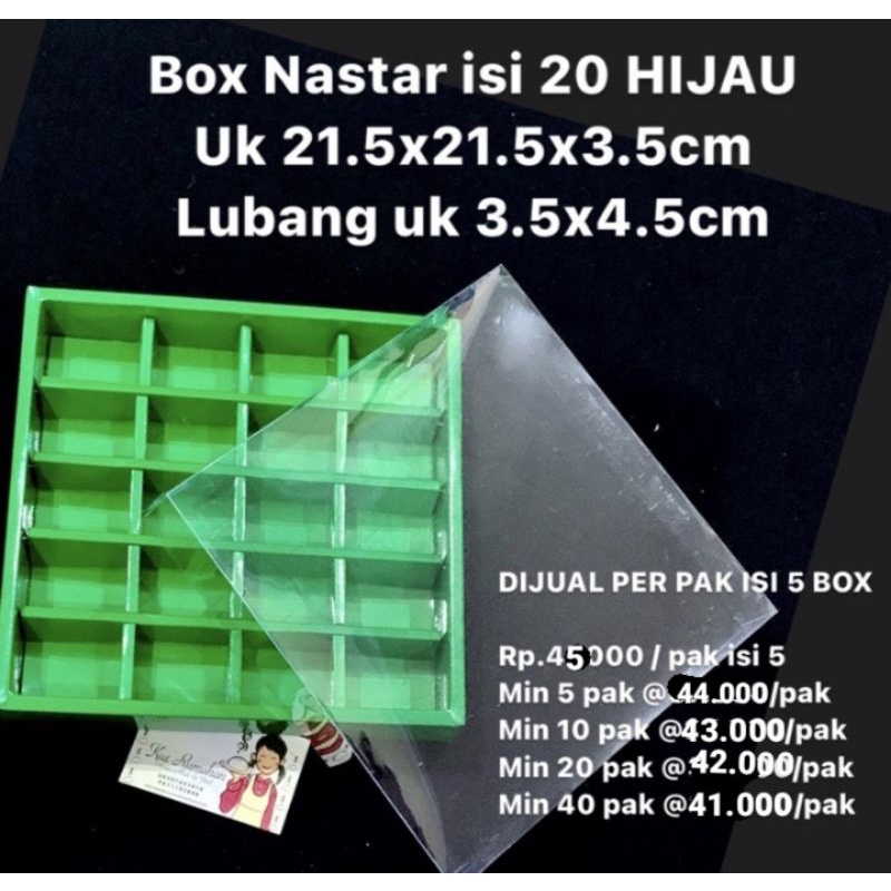 

Box Nastar Isi 20 Hijau Lubang Uk 3.5x4.5cm DIJUAL PER PAK ISI 5 BOX