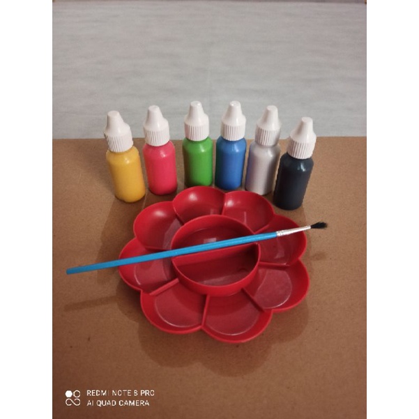 

bib Cat lukis/akrilik/ 6 warna botol tetes 20ml palet dan kuas