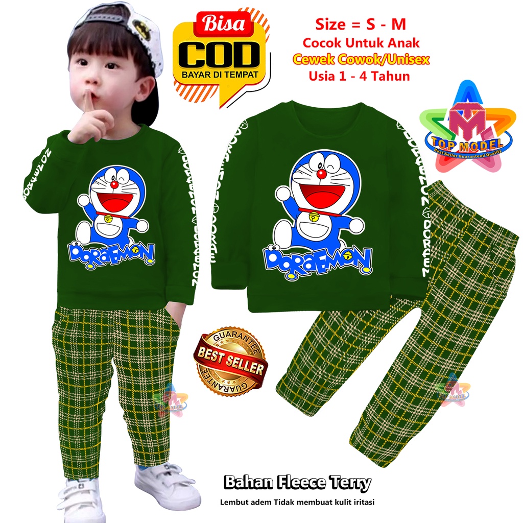 Setelan Baju Anak Dormon UNISEX 1-4 Tahun Cewek Cowok,TM00019B terbaru dan termurah Bahan Fleece Terry