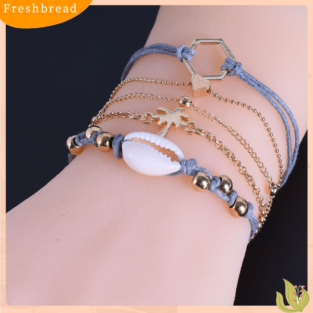 |Frebre Frebre| 5pcs / Set Gelang Rantai Desain Daun Keong Hati Untuk Wanita