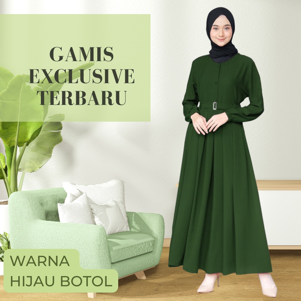 Gamis Polos Hijau Botol Eksklusif Remaja Terbaru Baju Kurung Wanita Lebaran 2023 Hijau Busui Perempu