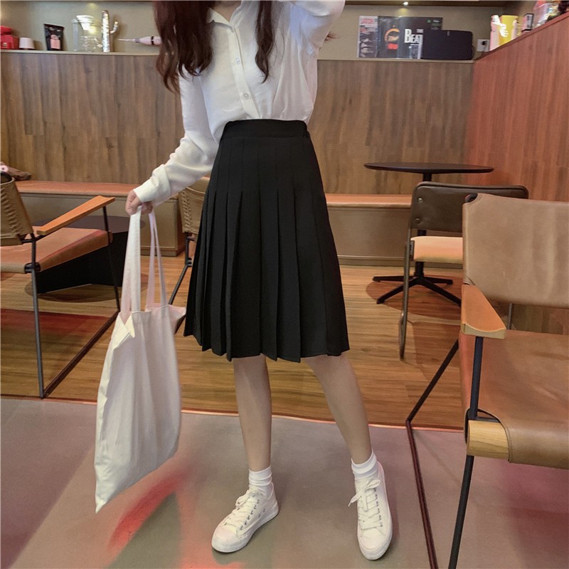 KYUKYUSHOPPU- Tennis Skirt | Korean Style Rok Midi Wanita Kekinian Cewek Hitam  READY STOCK
