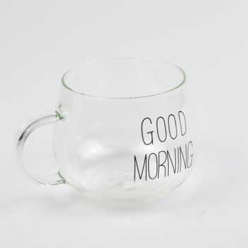 Cangkir Kopi Glass Coffee Mug Good Morning 350ml / Cangkir Kopi Stainless Gelas Tulisan Good Morning Gelas Unik Murah Dan Lucu / Gelas Cangkir Kopi Teh Anti Panas  Gelas Kaca Aesthetic Murah / Gelas Tahan Panas Dingin Stainless Kecil Tipis