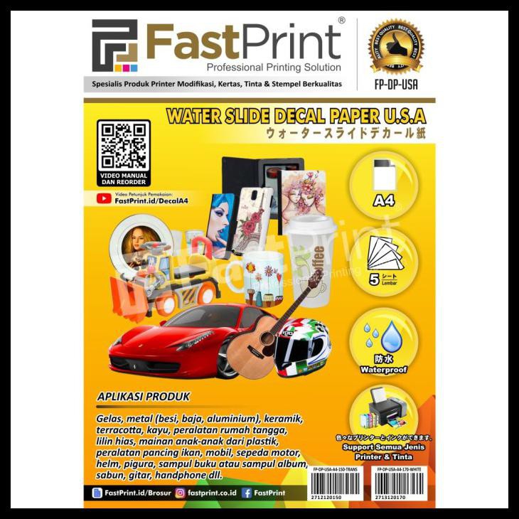 

HOT DEAL FAST PRINT KERTAS WATER SLIDE DECAL PAPER WHITE USA UKURAN A4 170 GRAM !!!!!