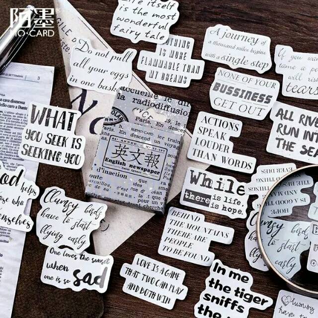 

Sticker kata kata inggris hitam putih 45pcs