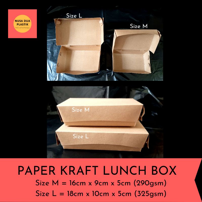 Size L Paper Kraft Lunch Box brown coklat karton