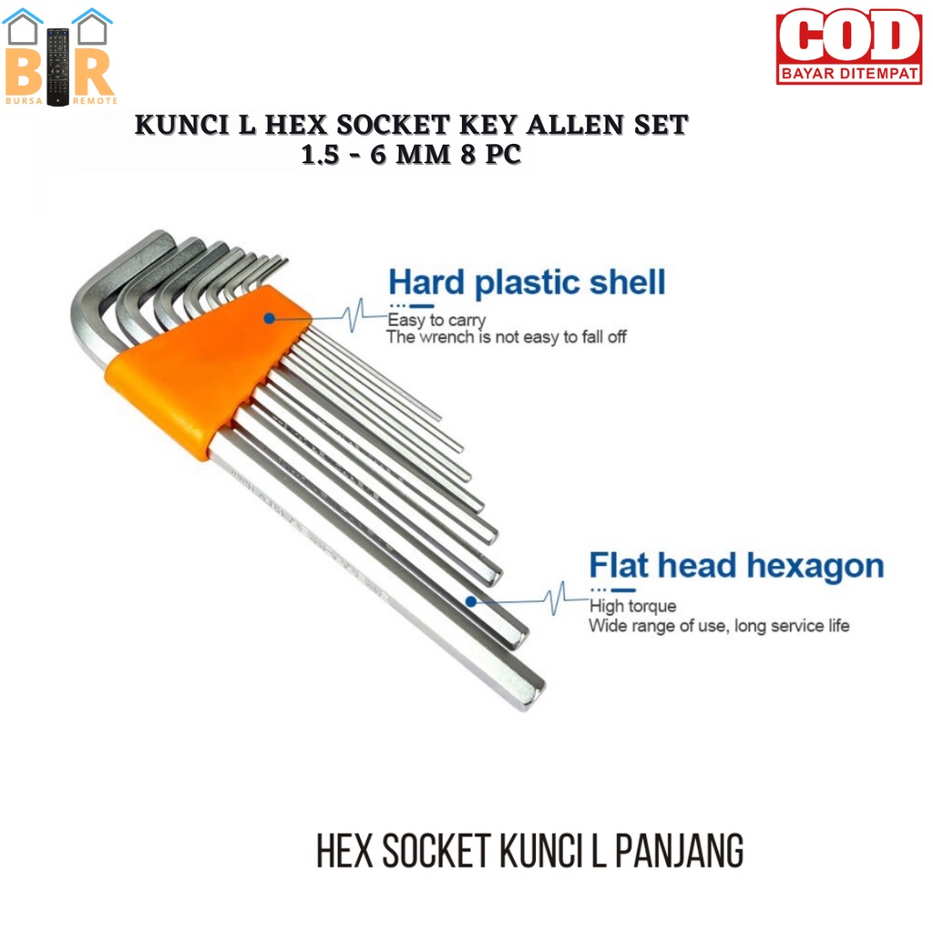 Kunci Set L Hexagonal Bintang Bulat Panjang Pendek Kombinasi Key Allen 9 Pcs