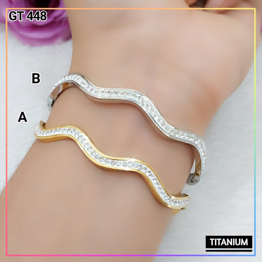 Gelang titanium/stainless steel Gelang Premium Permata Full Zikon Warna Gold dan Silver Perhiasan Wanita Anti Karat GT 448