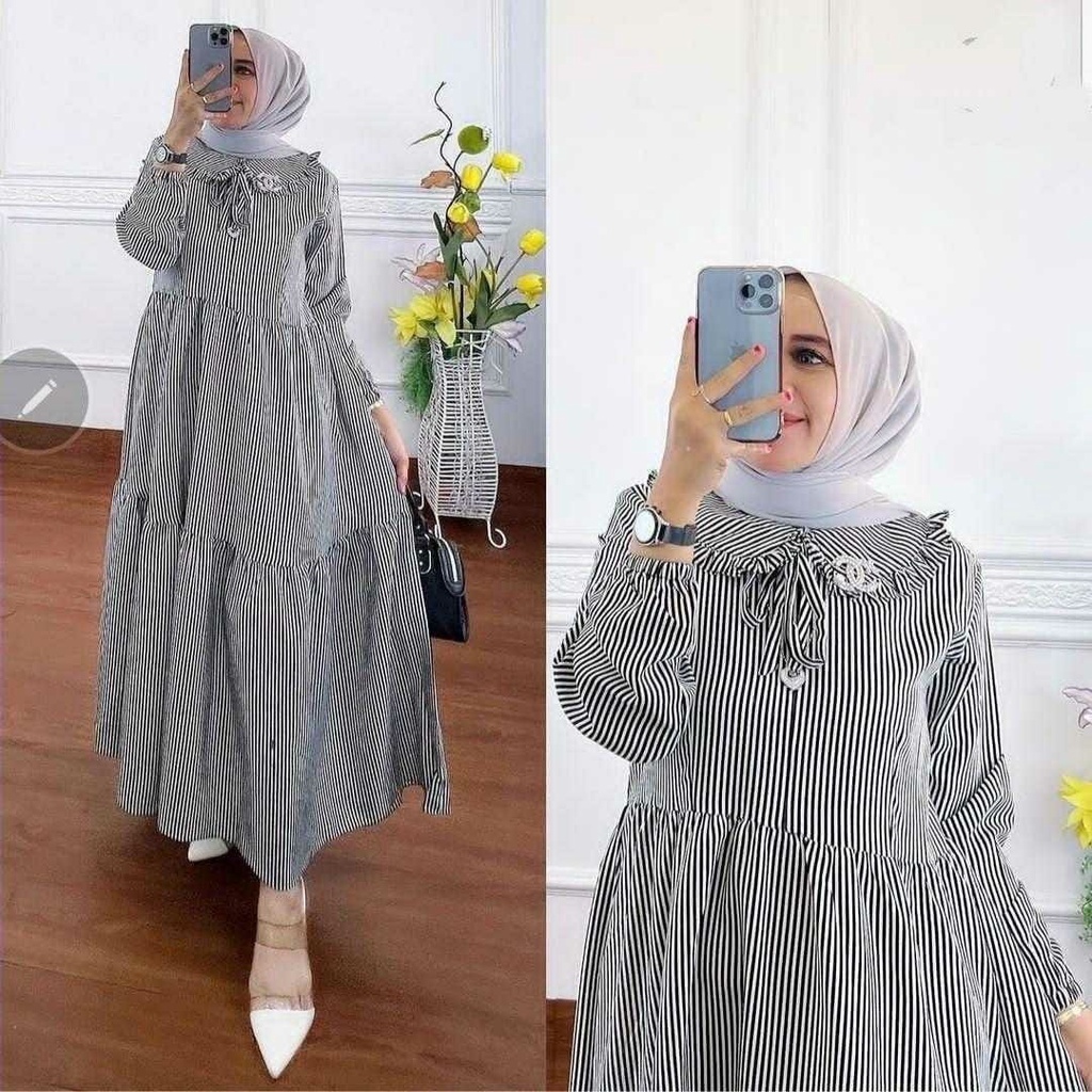 3 UKURAN L XL XXL DRESS TYARA SALUR FASHION PAKAIAN WANITA GAMIS MAXY BAHAN KATUN EDHM