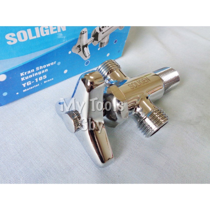 Stop Kran / Keran Shower T Panjang Kuningan Full Chrome Soligen 105
