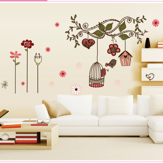 RELIZA WALLSTICKER SANGKAR BURUNG BIRDS CAGES BUNGA STIKER DINDING AY7102