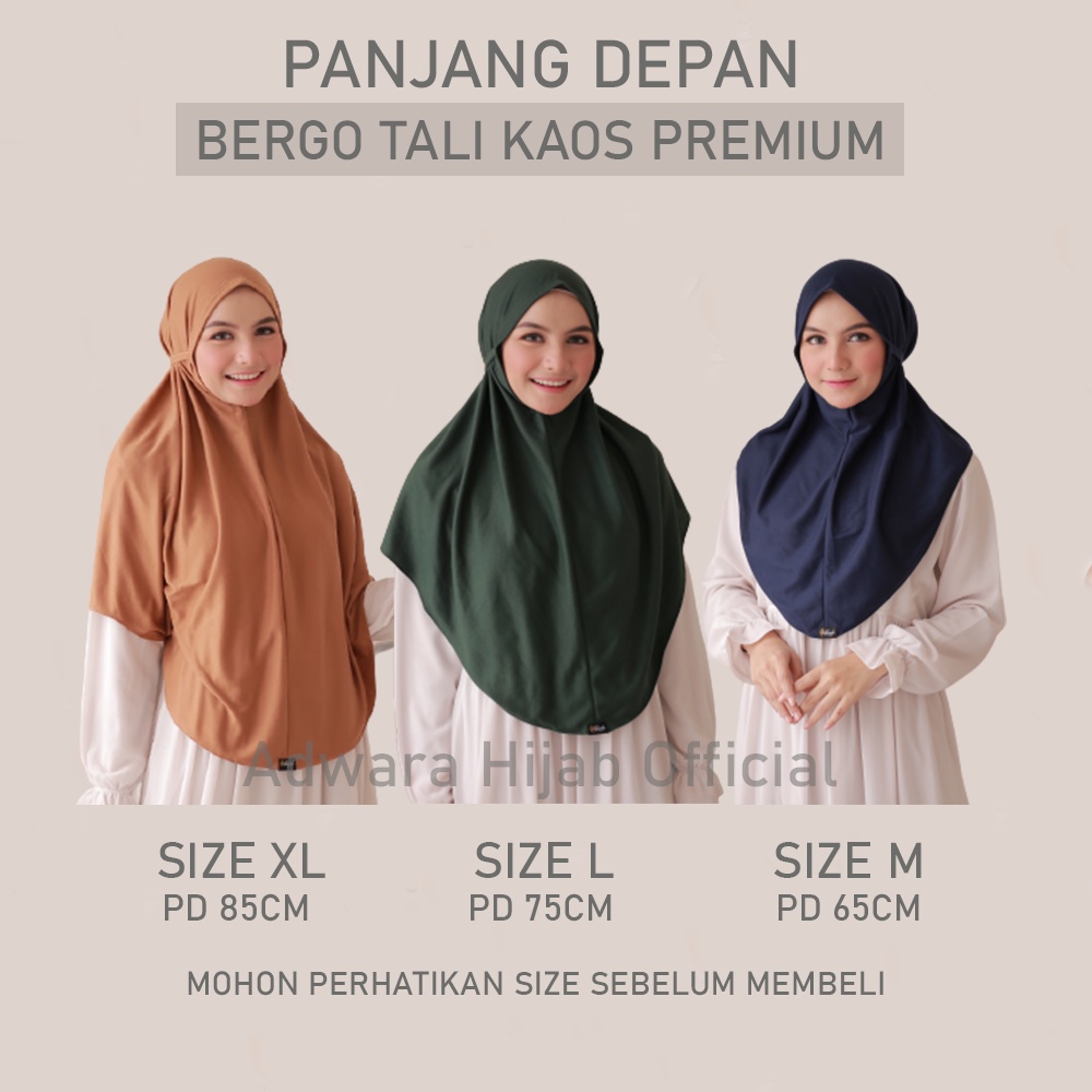 ADWARA HIJAB Jilbab Bergo Tali Kaos L Premium / Hijab Bergo Instan Tanpa Pet Bahan Tebal dan Adem