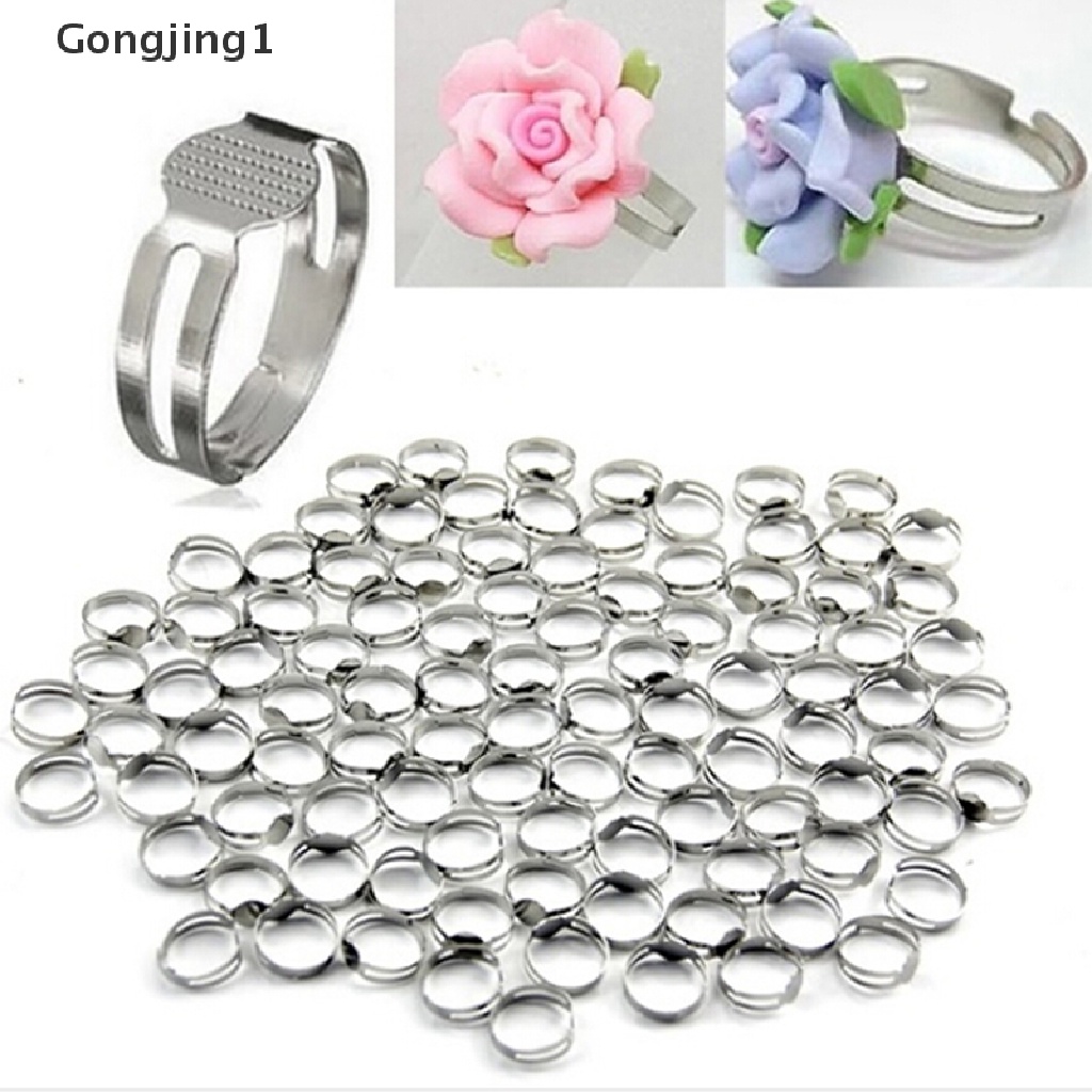 Gongjing1 50pcs Cincin Kosong Adjustable 8mm Untuk Membuat Perhiasan DIY