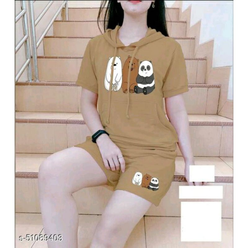 Setelan Hoodie pendek wanita (We bare bears)