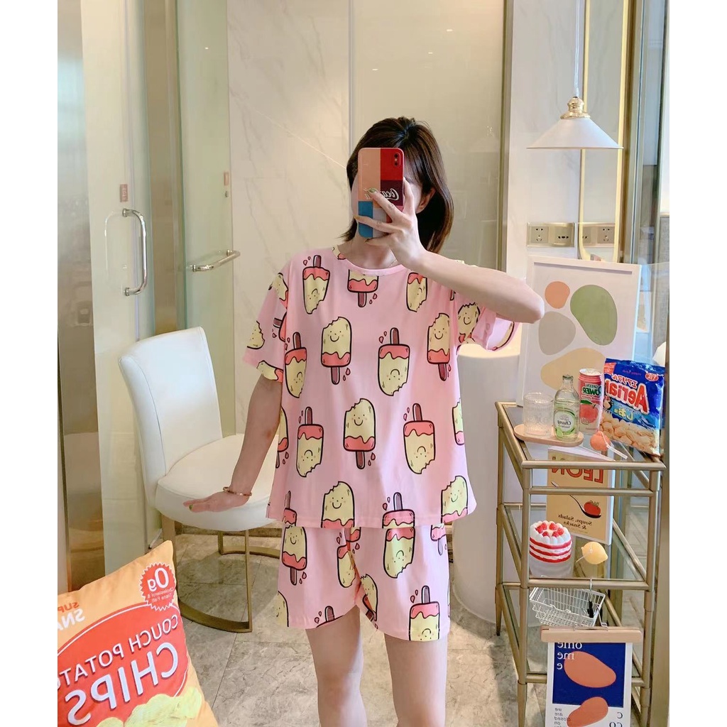 PIYAMA BAJU TIDUR WANITA CP PP IMPORT SANTAI BAHAN KAOS SPANDEKS-HC 49