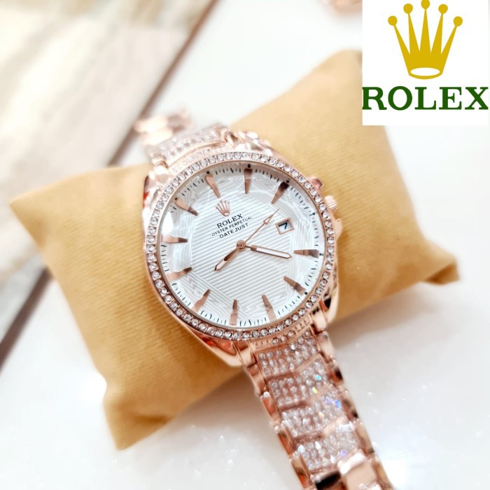 JAM TANGAN WANITA ROLEX PERPETUAL DATE RANTAI PREMIUM FULL DIAMON