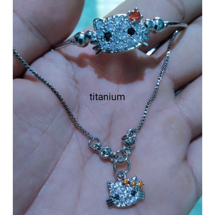SET PERHIASAN TITANIUM ANAK ANAK KALUNG FREE GELANG TANGAN KOLONG MATA SILVER ANTI KARAT LAPIS EMAS