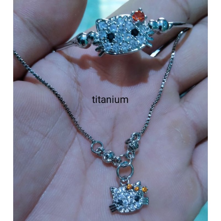 SET PERHIASAN TITANIUM ANAK ANAK KALUNG FREE GELANG TANGAN KOLONG MATA SILVER ANTI KARAT LAPIS EMAS