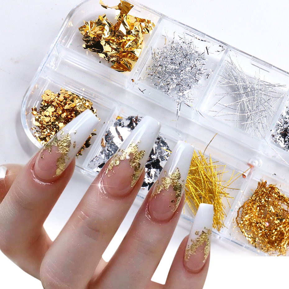 12PCS Glitter Foil Emas Metalik Untuk Membuat Kerajinan Kuku Nailart Decoration