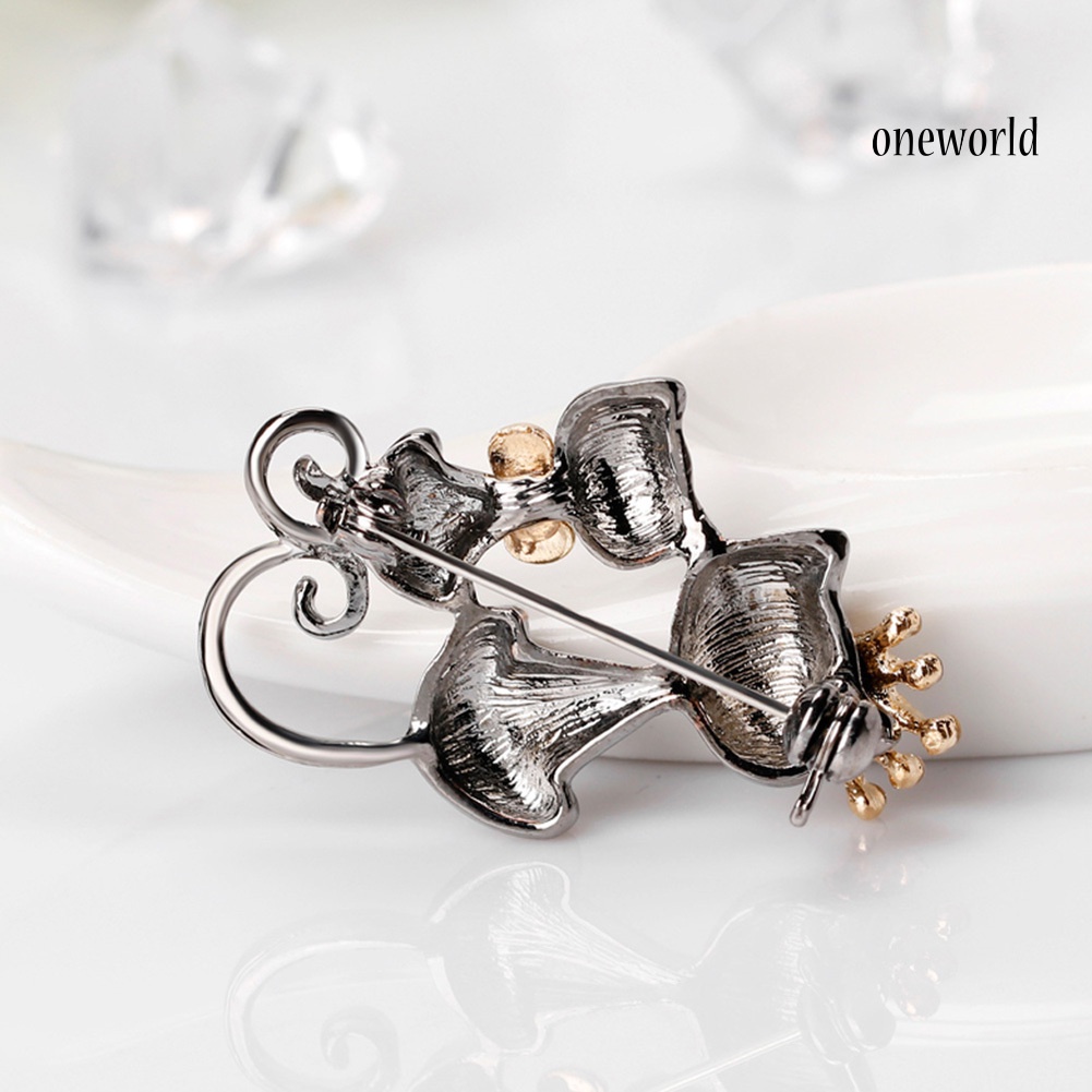 OW@ Fashion Jewelry Shiny Rhinestone Cute Double Cats Kitten Crown Brooch Pin Gift