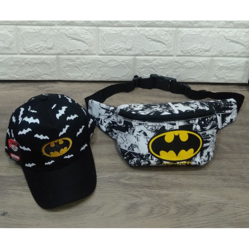 ORIGINAL BIGHERO 2IN1 BATMAN TAS SLEMPANG ANAK/TOPI BASEBALL