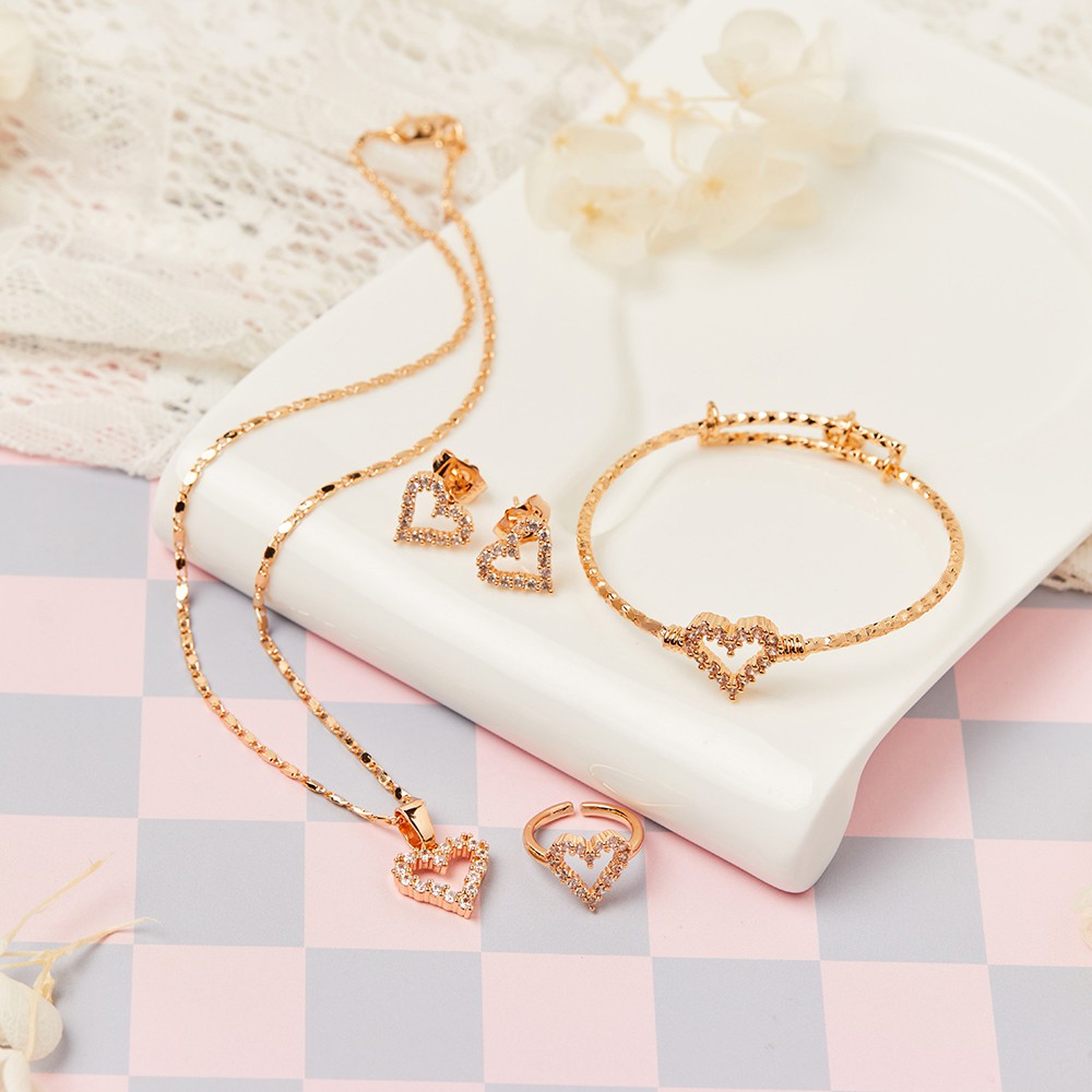 Y323 Set Perhiasan Anak Desain Cinta Aksesoris Anak Kalung Anting Set Perhiasan Anak 1 Set Hati