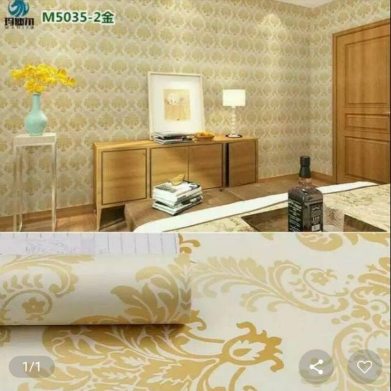 WALLPAPER STIKER DINDING MOTIF BATIK GOLD