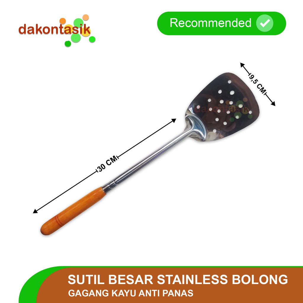 DakonTasik - Sutil Besar Stainless Bolong gagang kayu anti panas