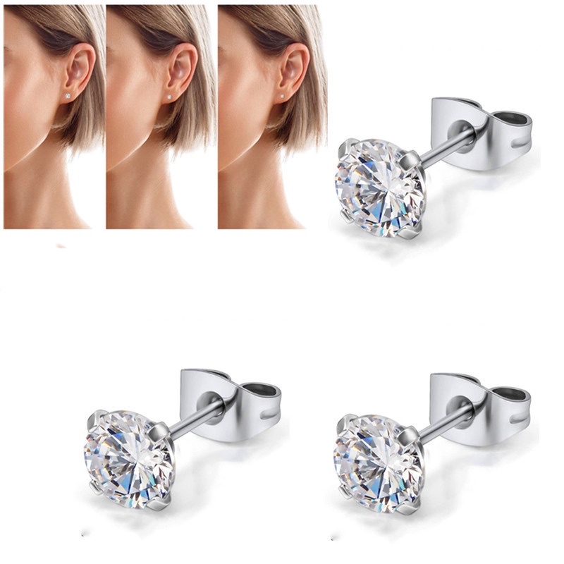 Anting stud zircon kecil titanium anti karat korean style model terbaru - ercassia