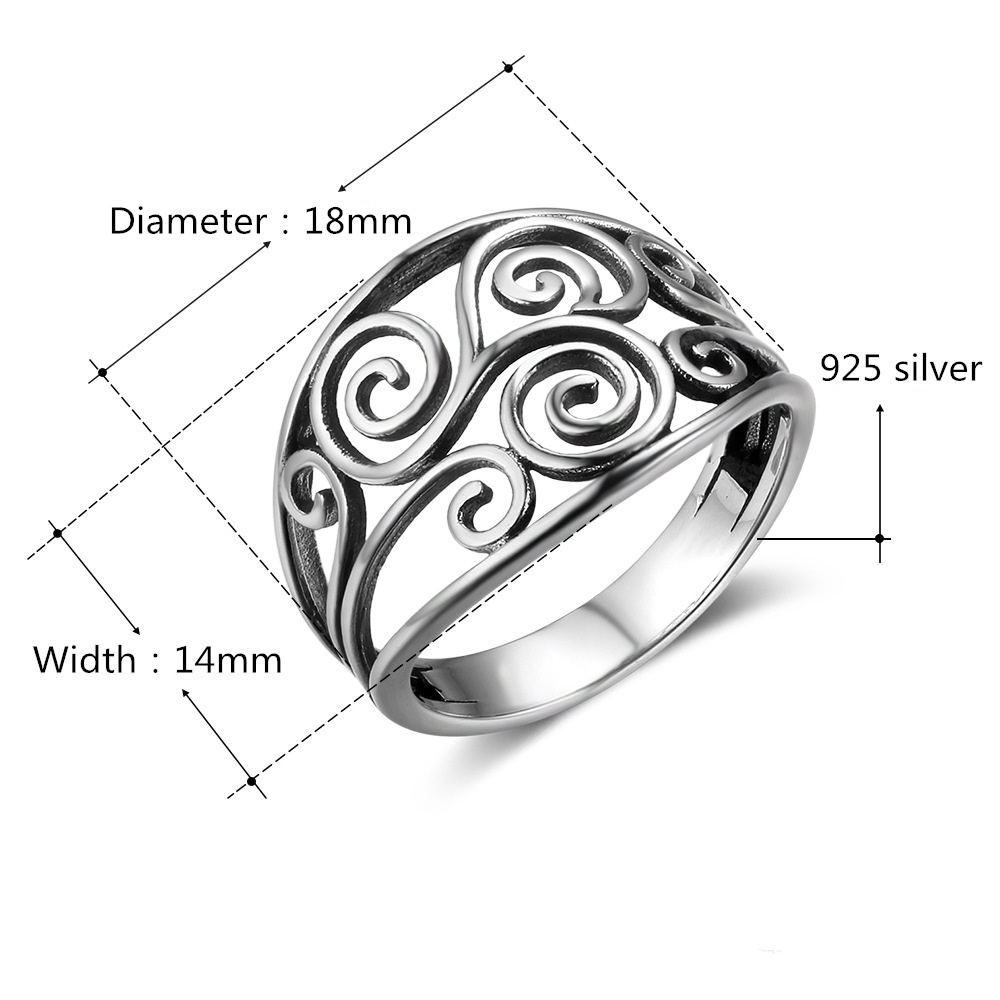 Cincin Wanita Bahan Sterling Silver Desain Pakis Hollow Gaya Retrominimalis Untuk Hadiah Anniversary