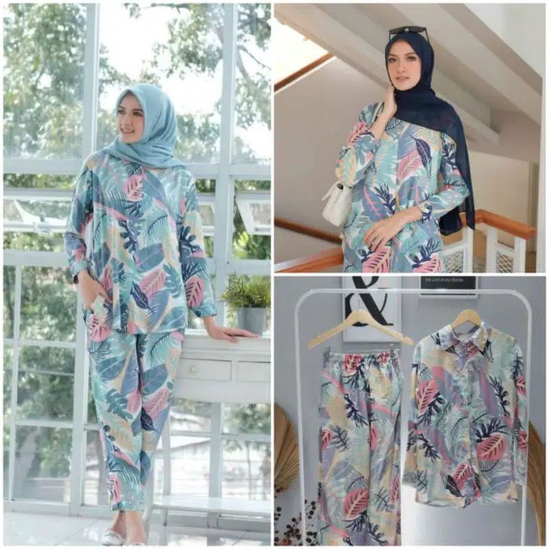 SETELAN PIYAMA WANITA PREMIUM HIGH QUALITY // LD 100 - 110 ONE SET RAYON MOTIF BARU // SET RAYON-Nabila set