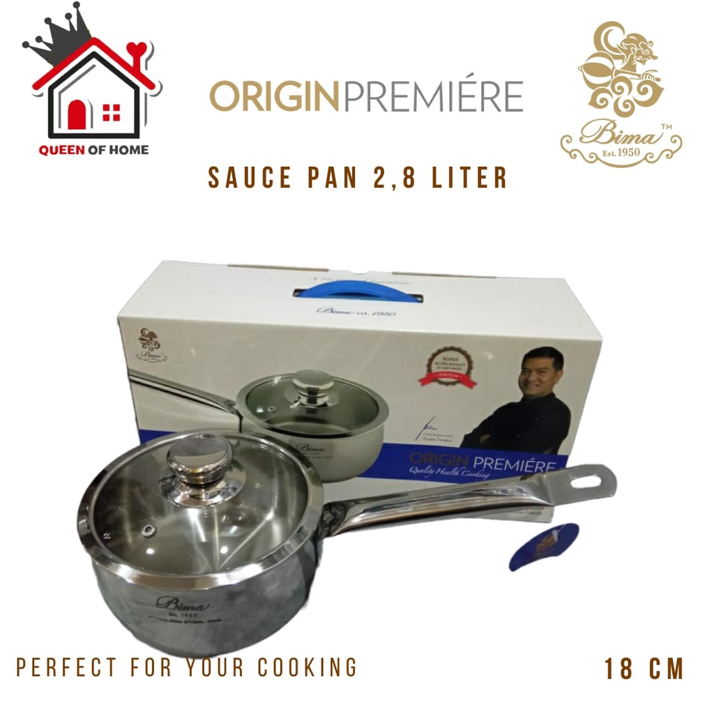 Bima Origin Premiere Sauce Pan 18cm Panci Rebus 2,8L Stainless Steel 304 Panci Induksi B2002118